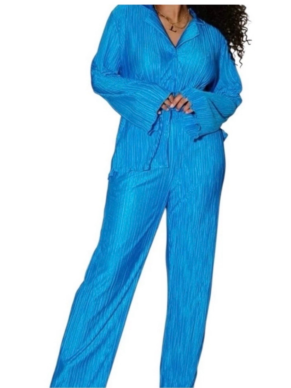 Dressed in LALA Turquoise Pleated shirt